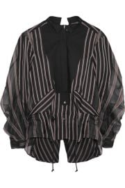 Sacai   Open-back cotton piqu  -paneled striped twill and silk-organza shirt at Net A Porter